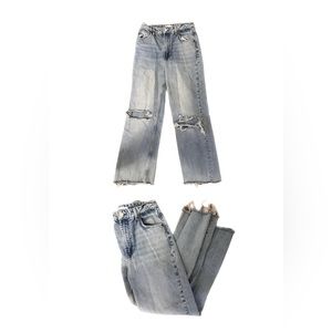 Zara High waisted boot cut/flare rubbed light wash jeans